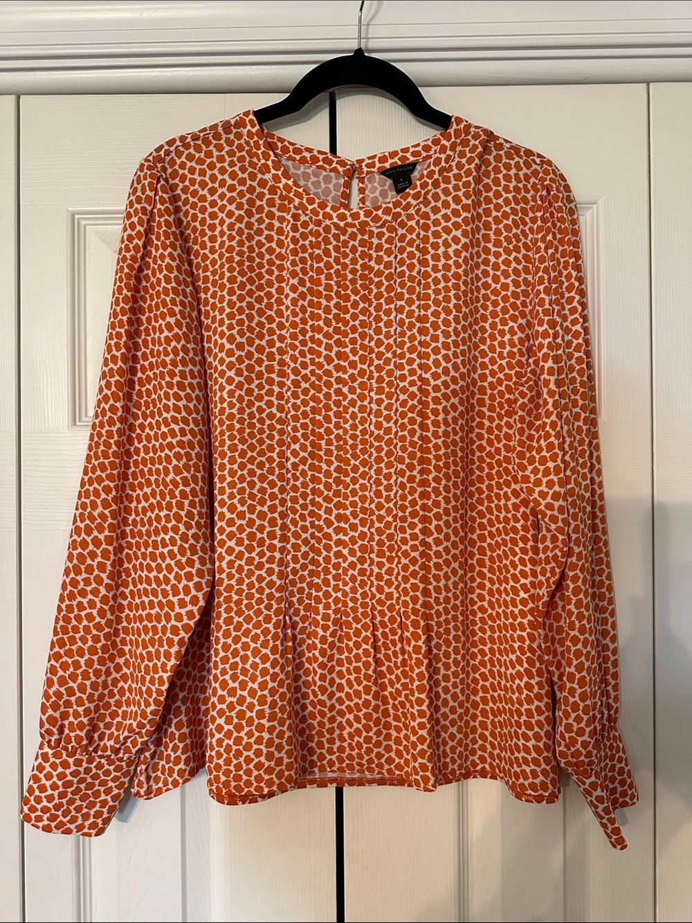 Ann Taylor Orange and White Printed Long-Sleeve Blouse